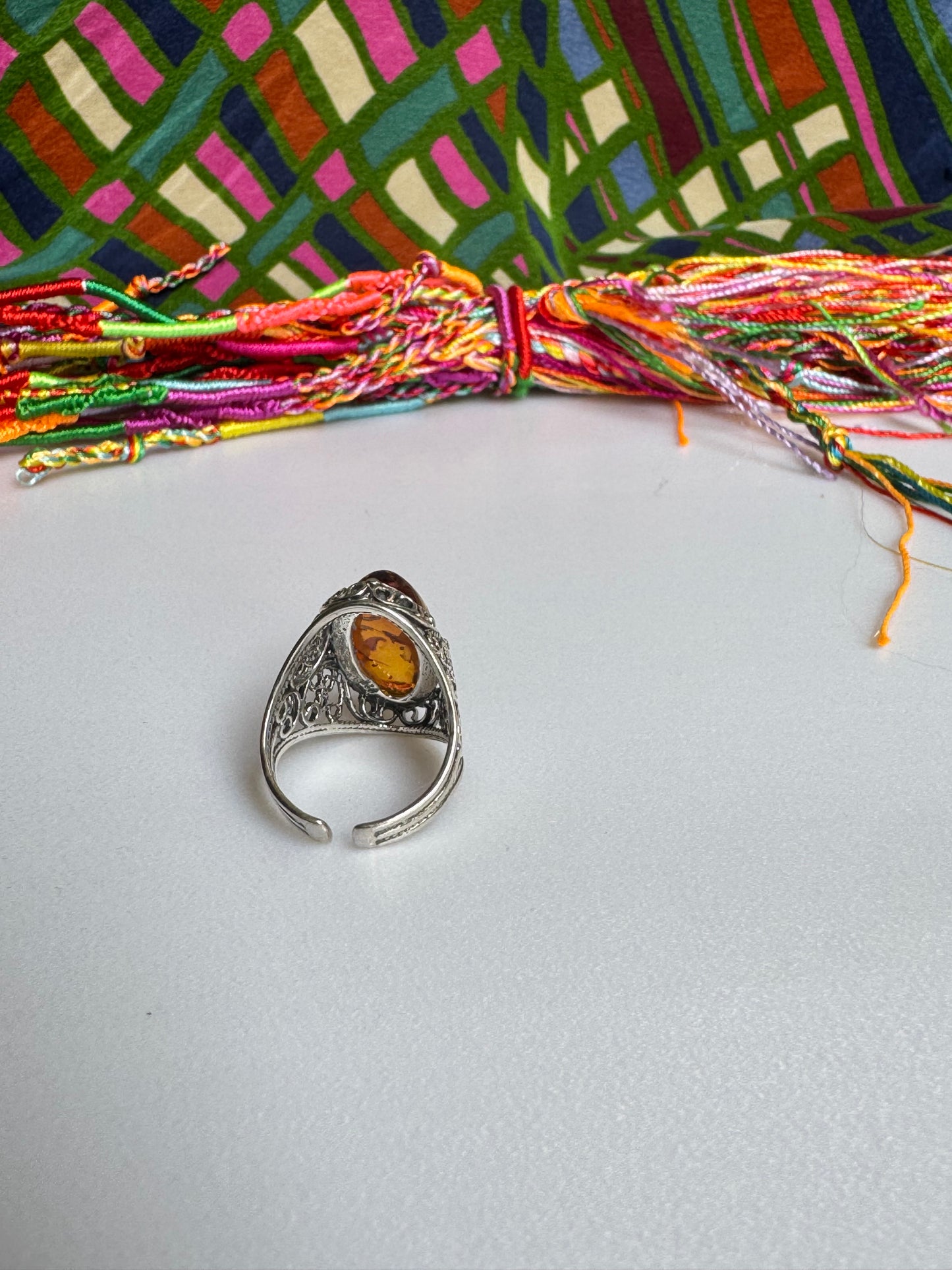 925 silver amber ring size 14 adjustable 58A