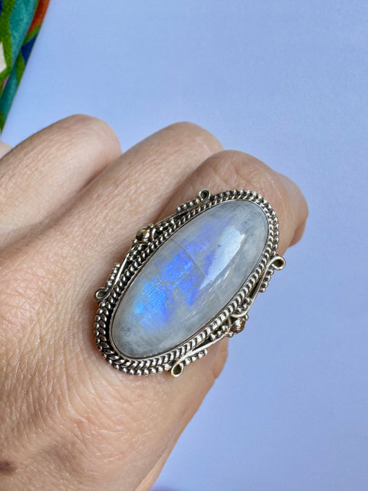 Anello argento 925 Pietra di luna arcobaleno misura 19/20 - 25SZ