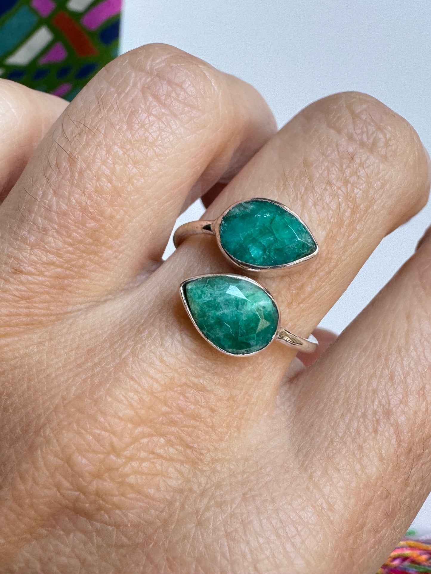 Anello argento 925 radice di smeraldo regolabile misura 15 M9