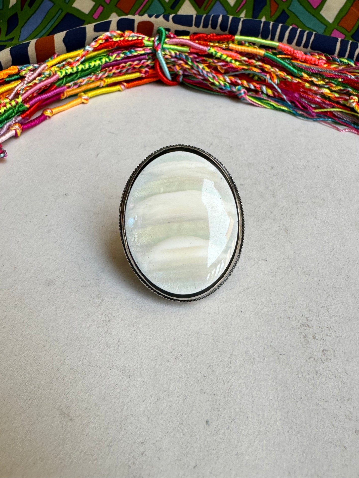 Large antique vintage mother-of-pearl ring