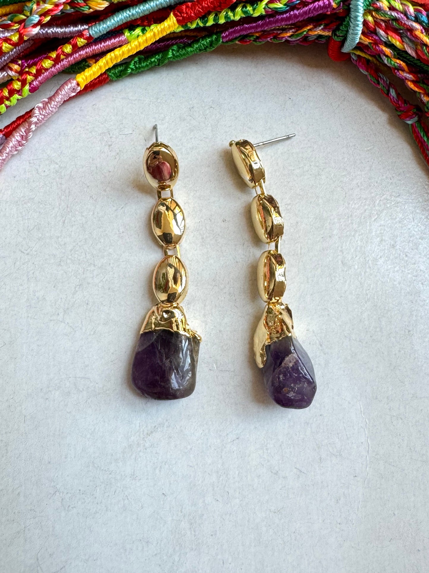 Golden amethyst chip earrings