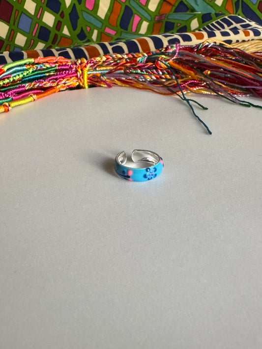 Anello argento 925 falange o piede regolabile azzurro fiore blu 14