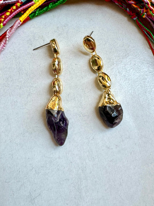 Golden amethyst chip earrings