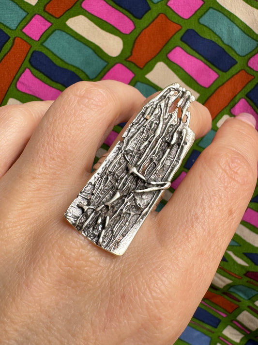 Abstract zamak silver ring