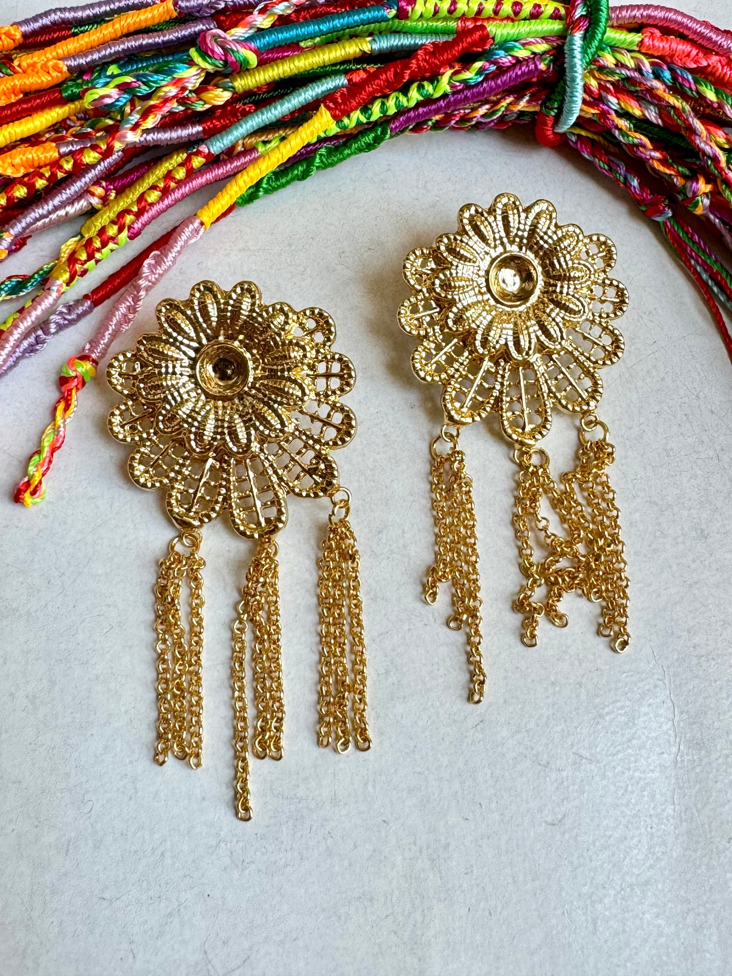 Golden zamak flower earrings