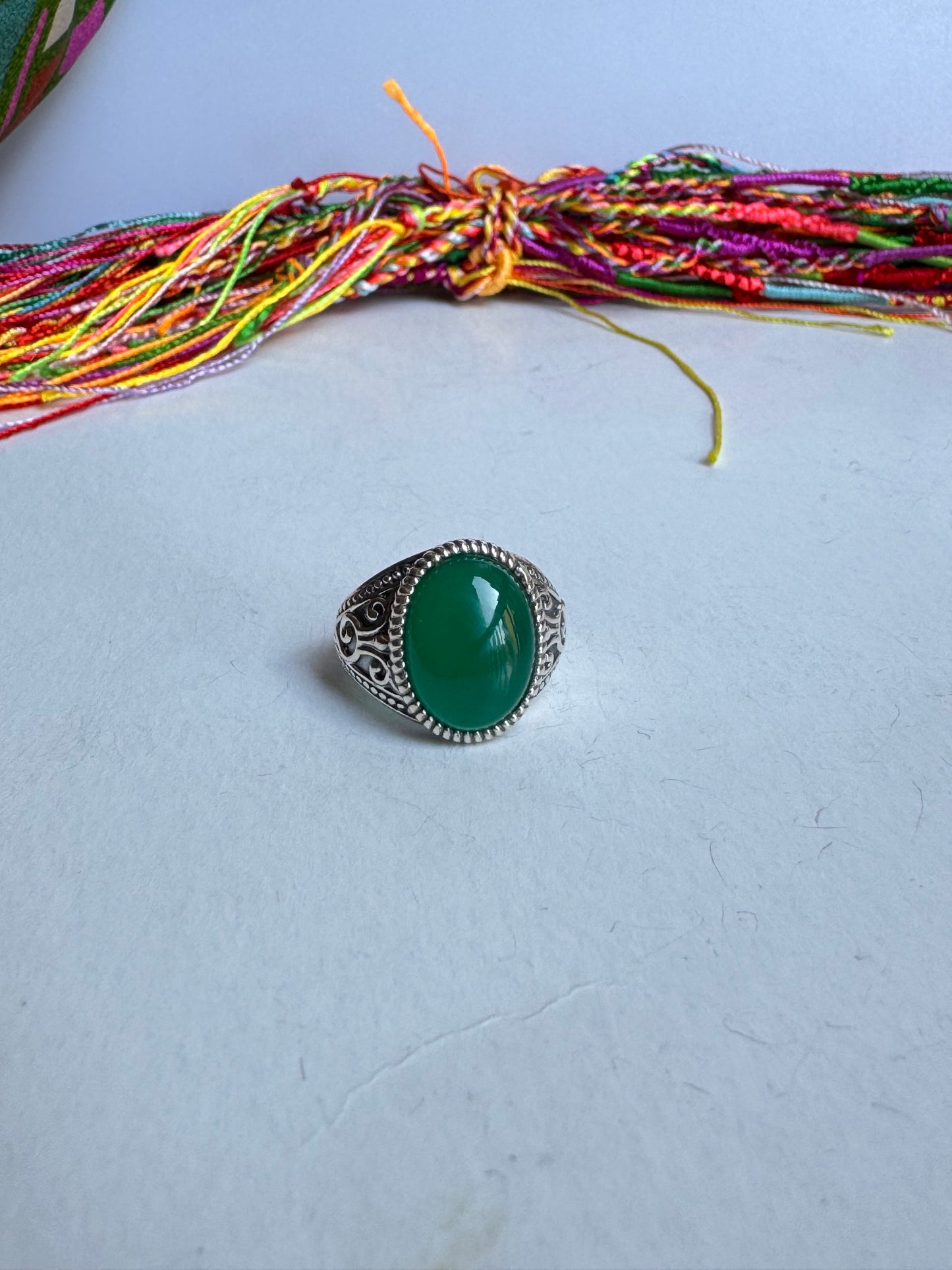 Anello argento 925 onice verde misura 16/17 OV1