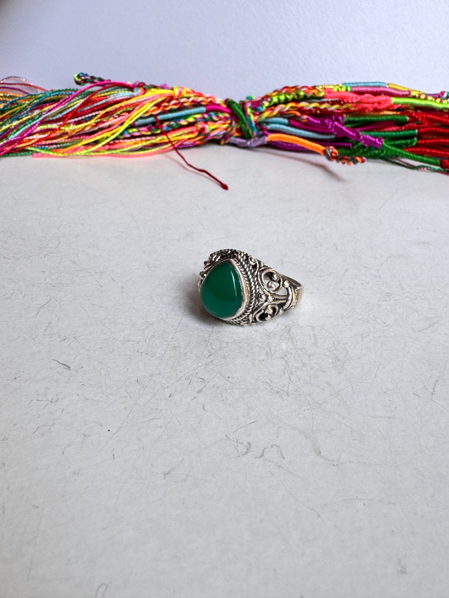 925 silver ring green onyx size 17