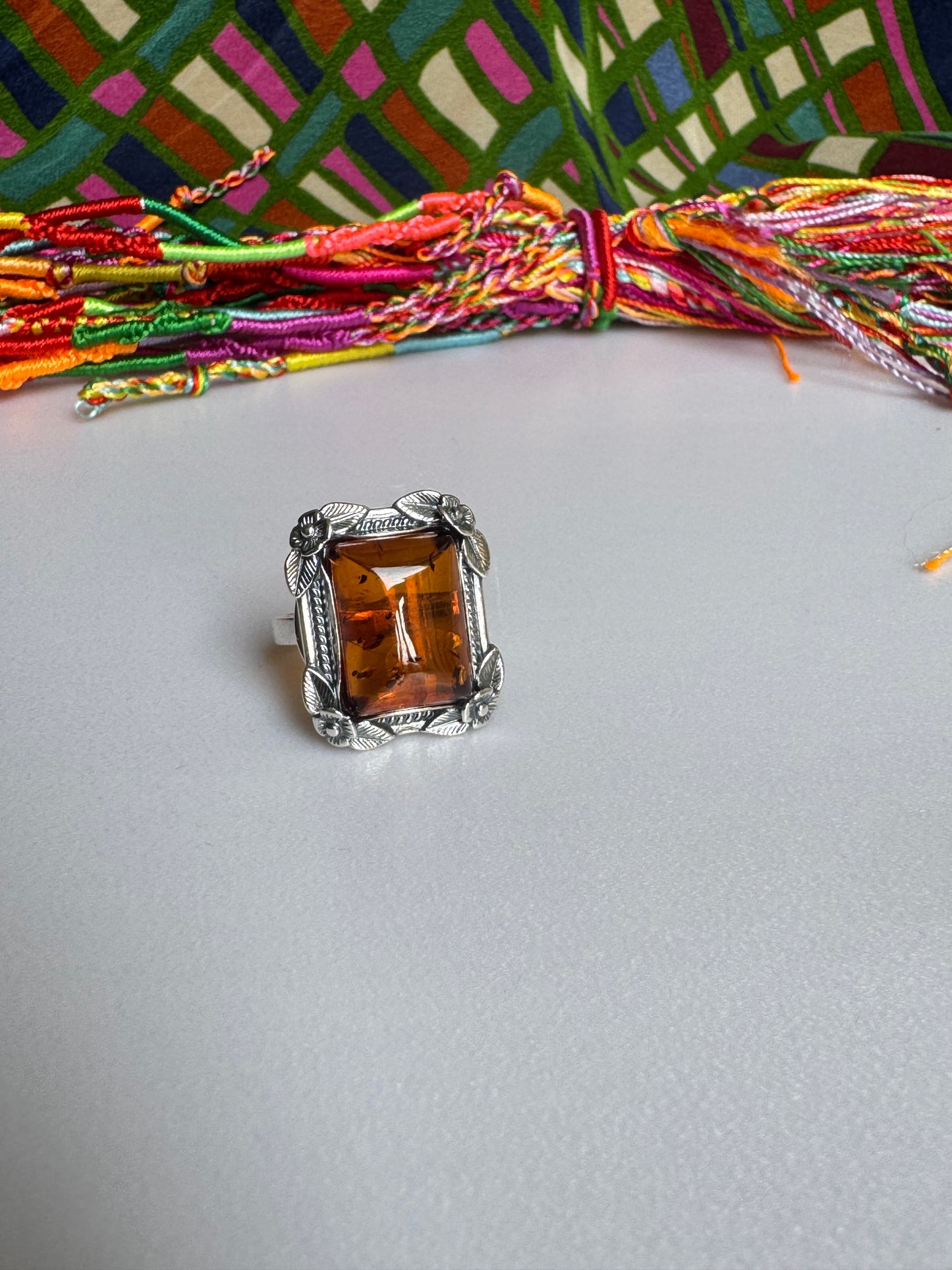 925 silver amber ring size 15 adjustable 48A