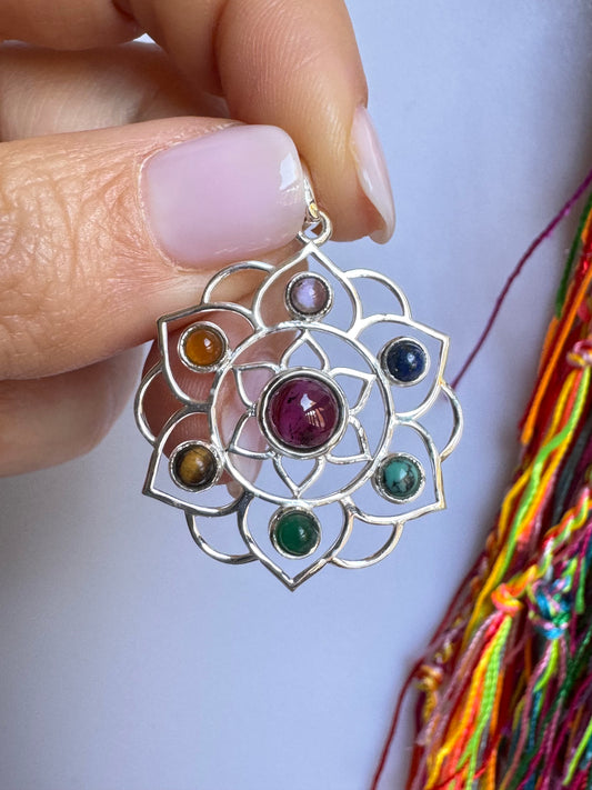 Ciondolo argento 925 fiore della vita 7 chakra V7