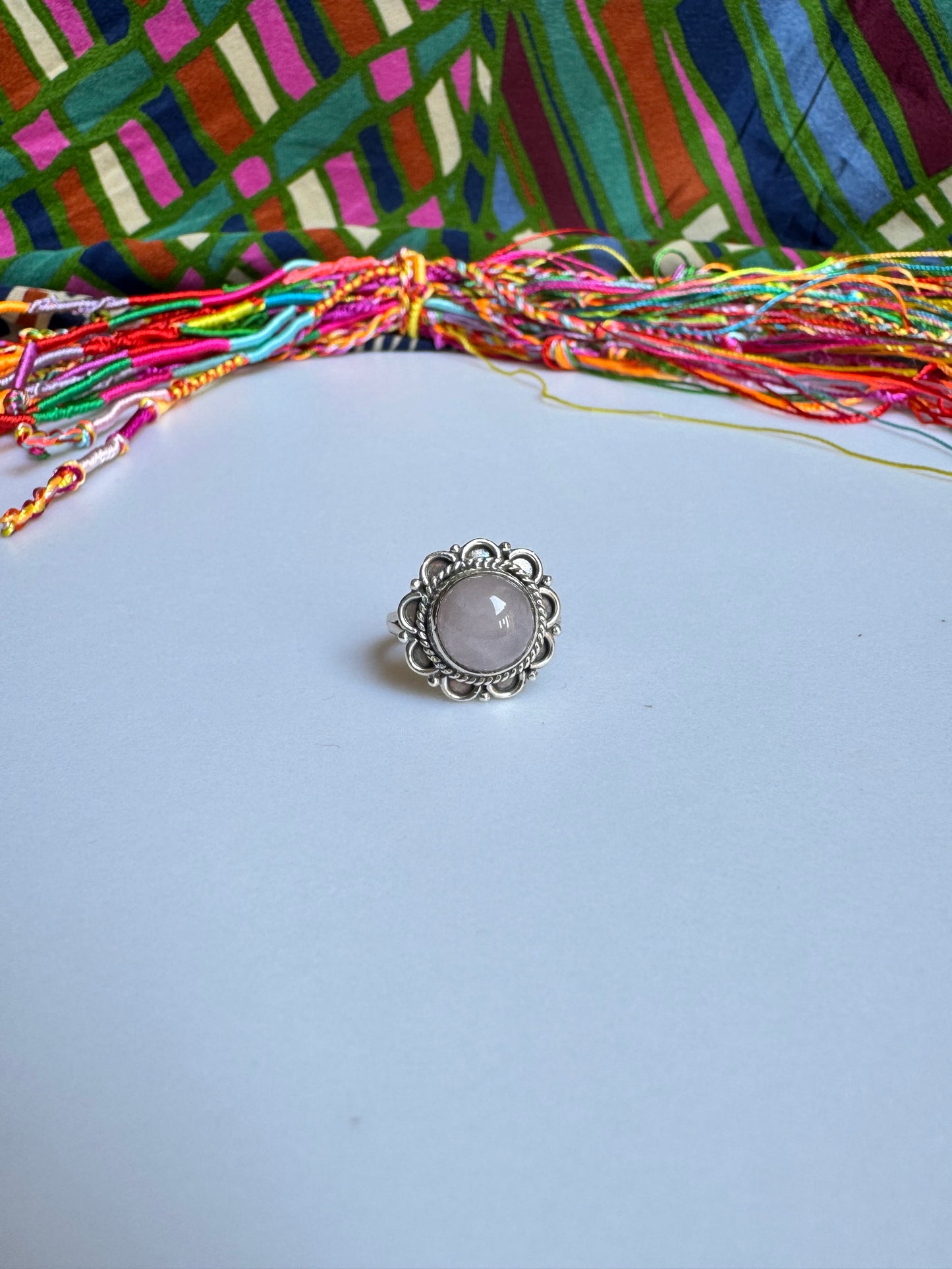 925 Silberring mit Rosenquarz, Größe 14 - X62