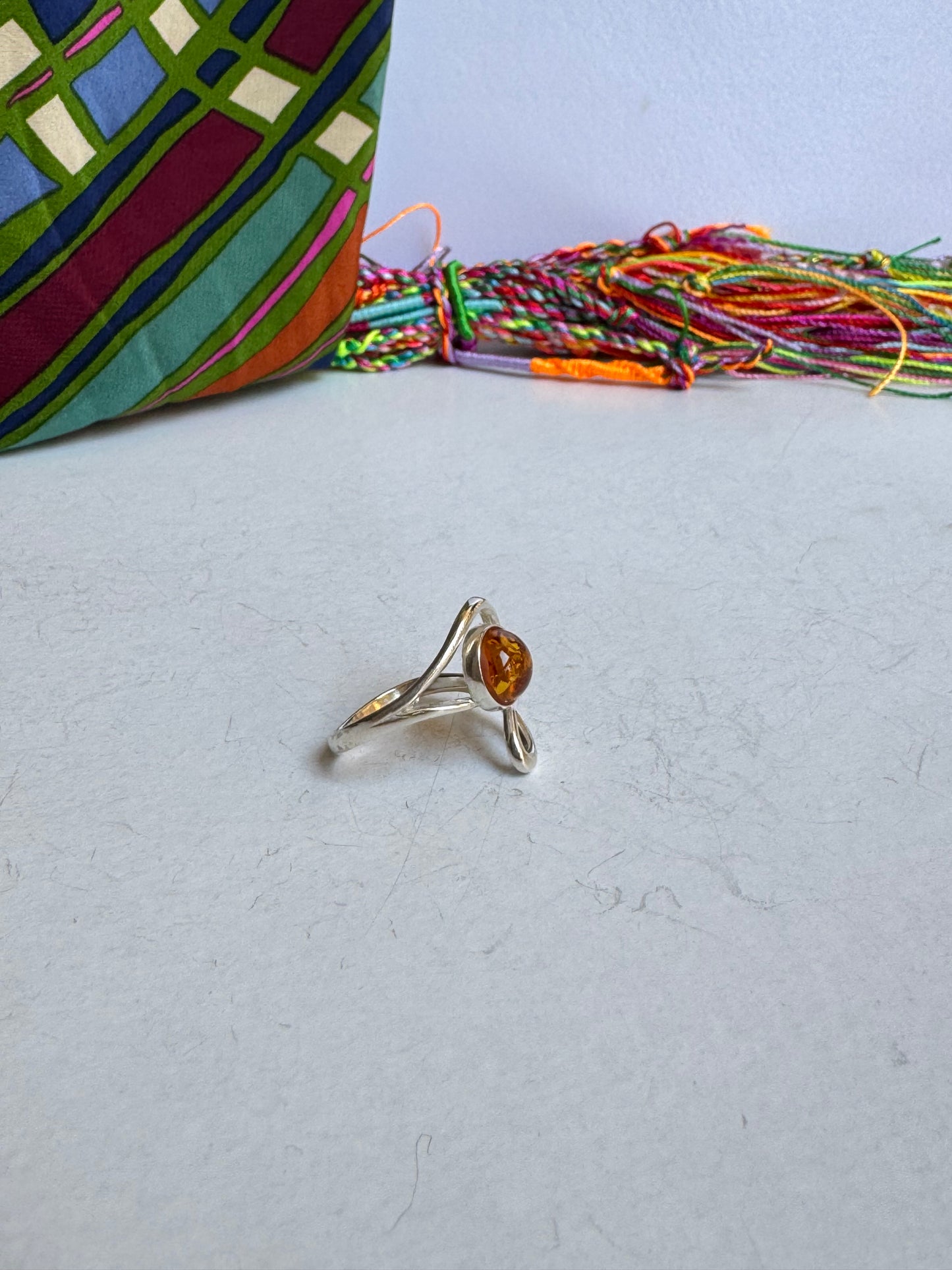 Anello argento 925 ambra misura 15 regolabile 34AMB