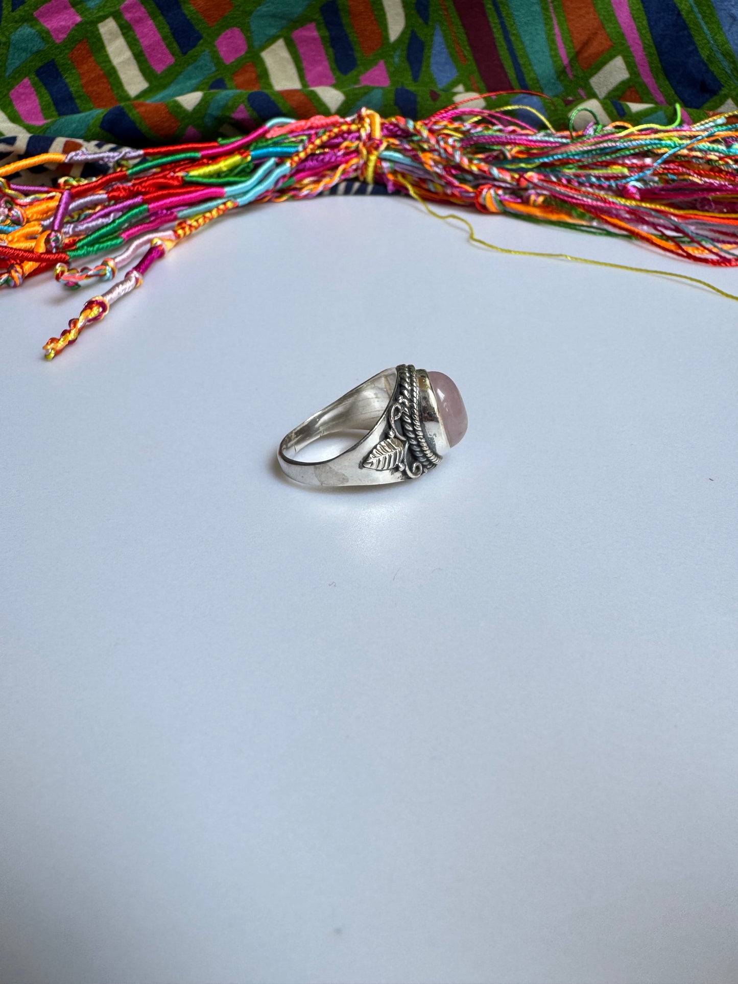 925 Silberring mit Rosenquarz, Größe 17 - X65