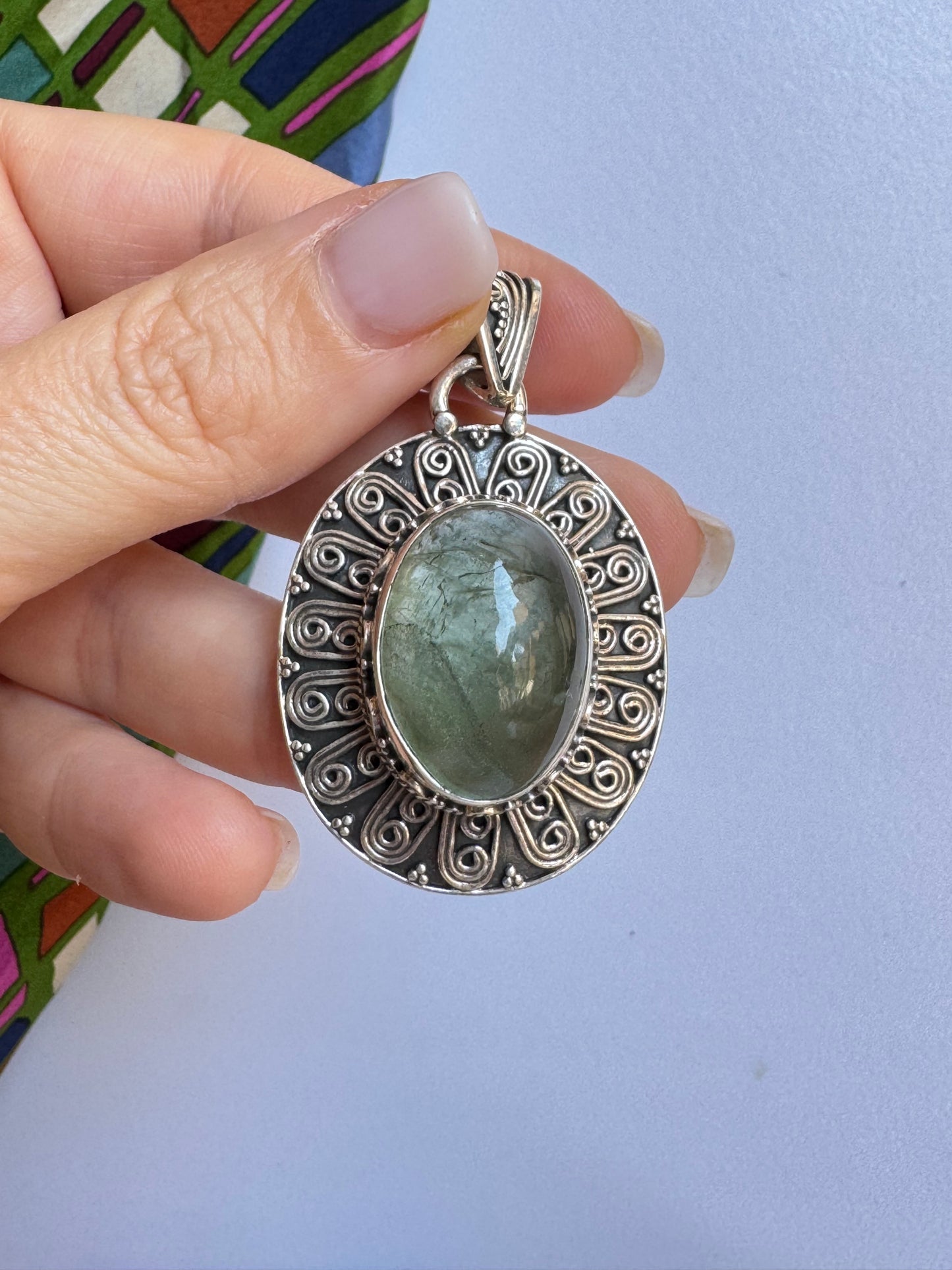 Ciondolo argento 925 giada indiana 31K