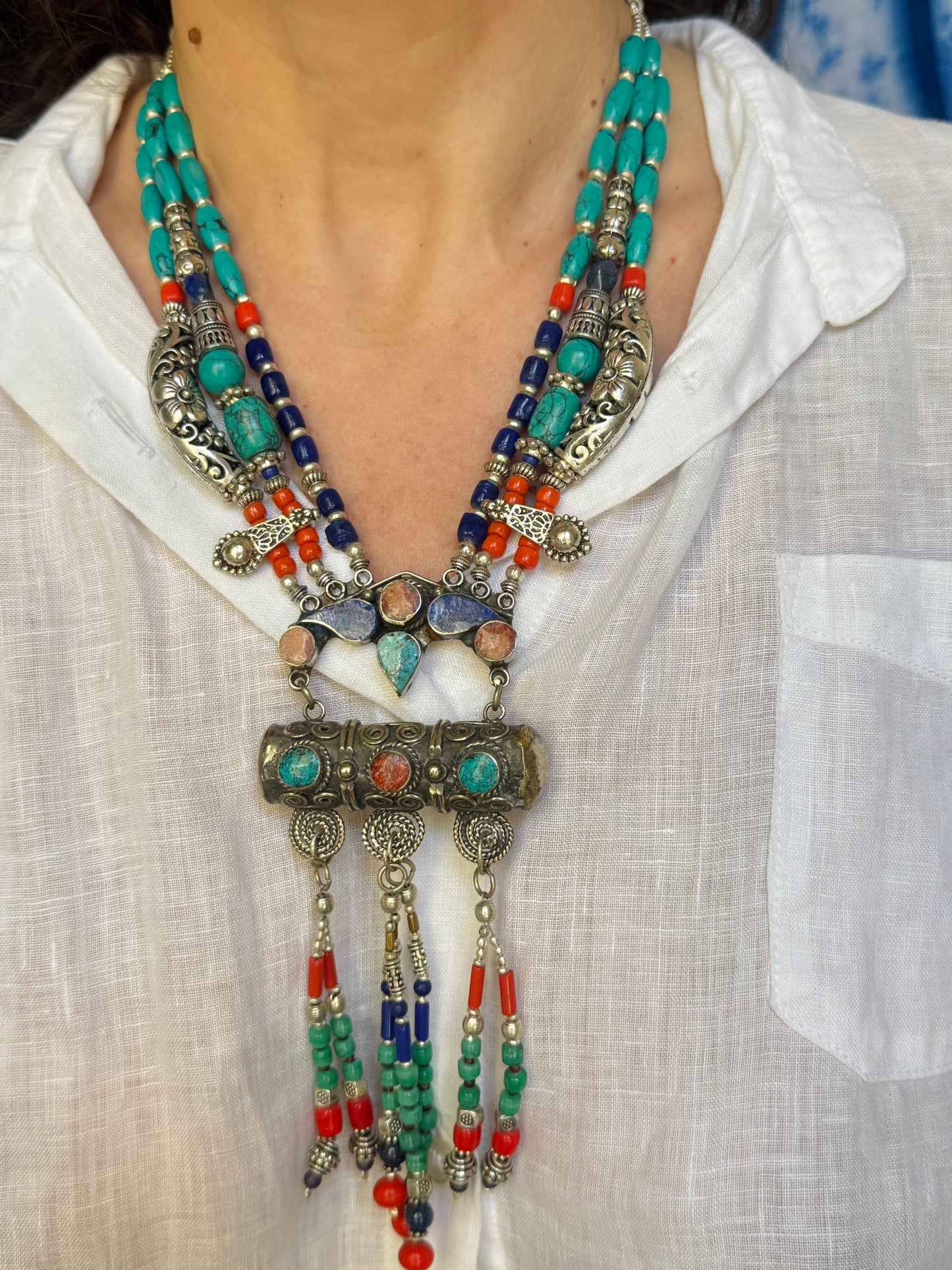 Collana nepalese metallo pietre vintage anni 70