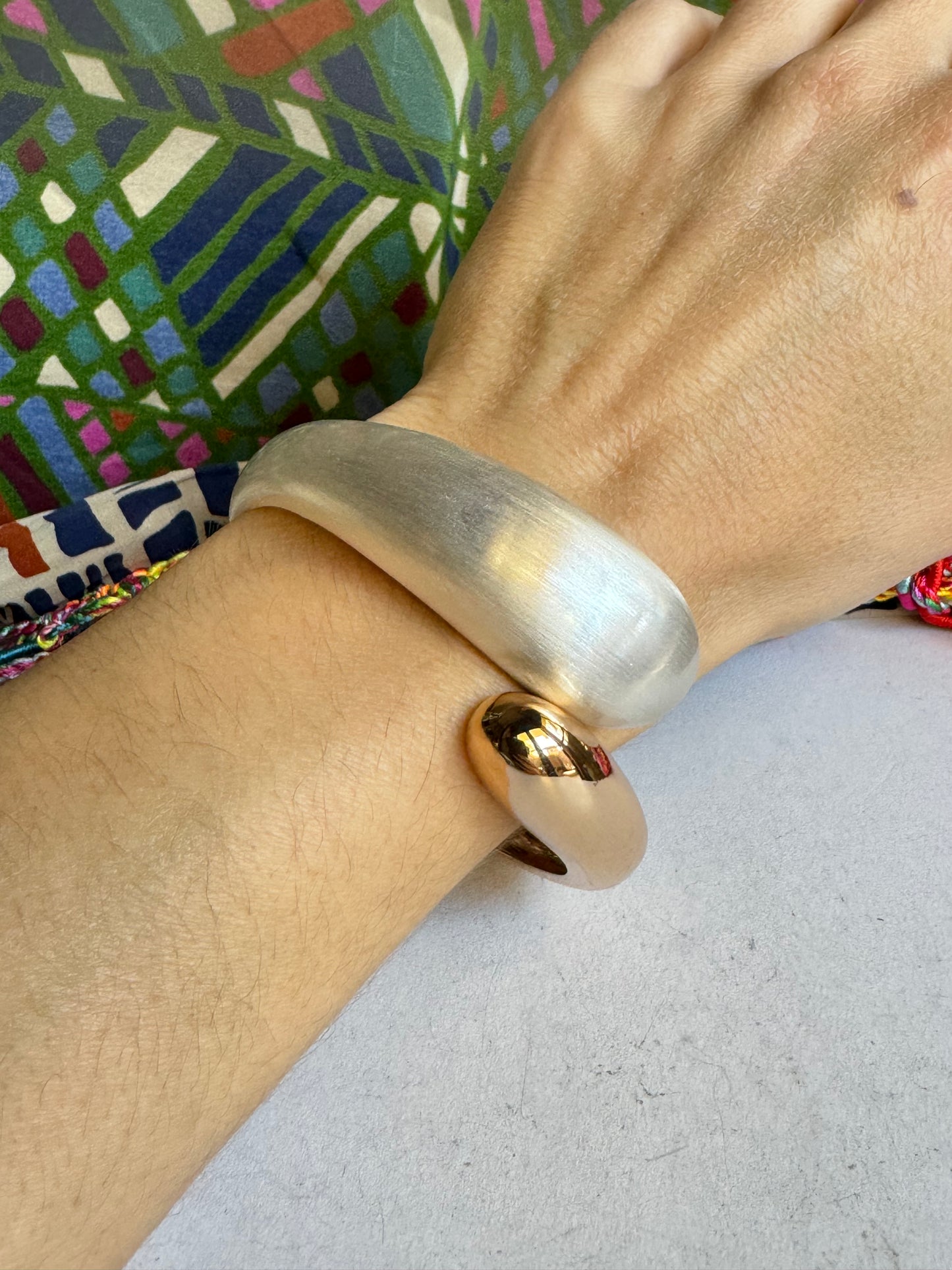 Satin gold and silver combo bangle bracelet