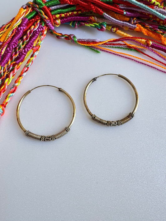 Orecchino singolo cerchio boho argento 925 3 cm W39 difettato