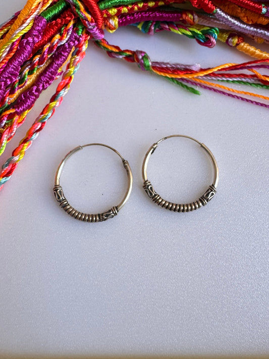 Orecchino singolo cerchio boho argento 925 2 cm W37 difettato