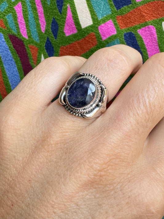 Adjustable Dumortierite 925 Silver Ring T76