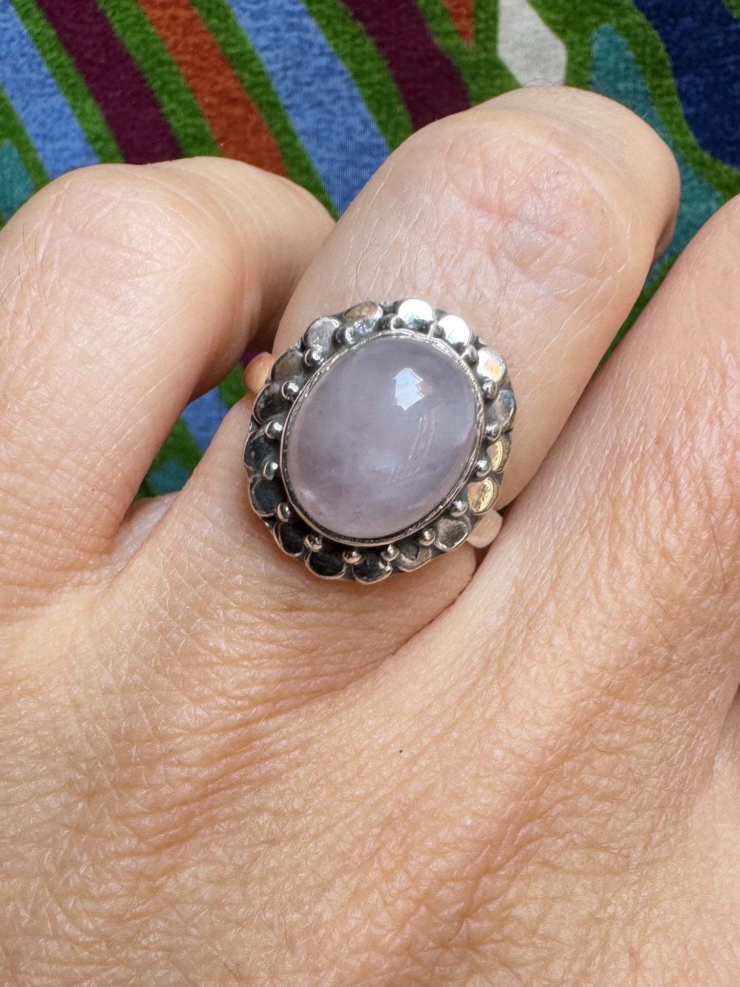 925 silver ring with rose quartz, size 12 - X63