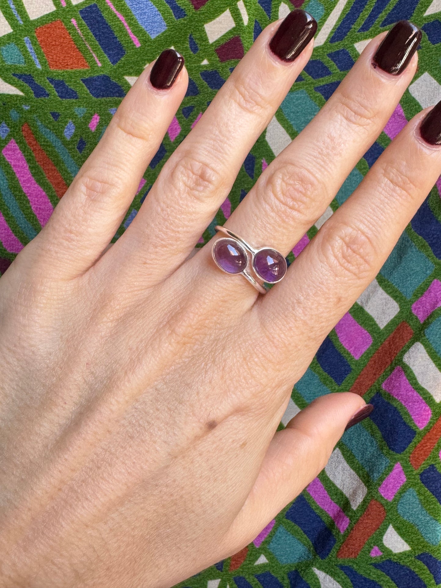 T16 verstellbarer Amethyst-Ring aus 925er Silber