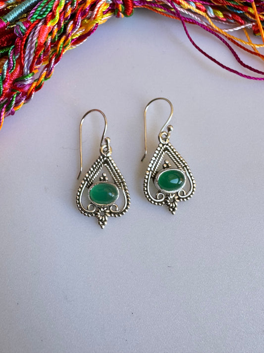 925 silver earrings with green onyx D4