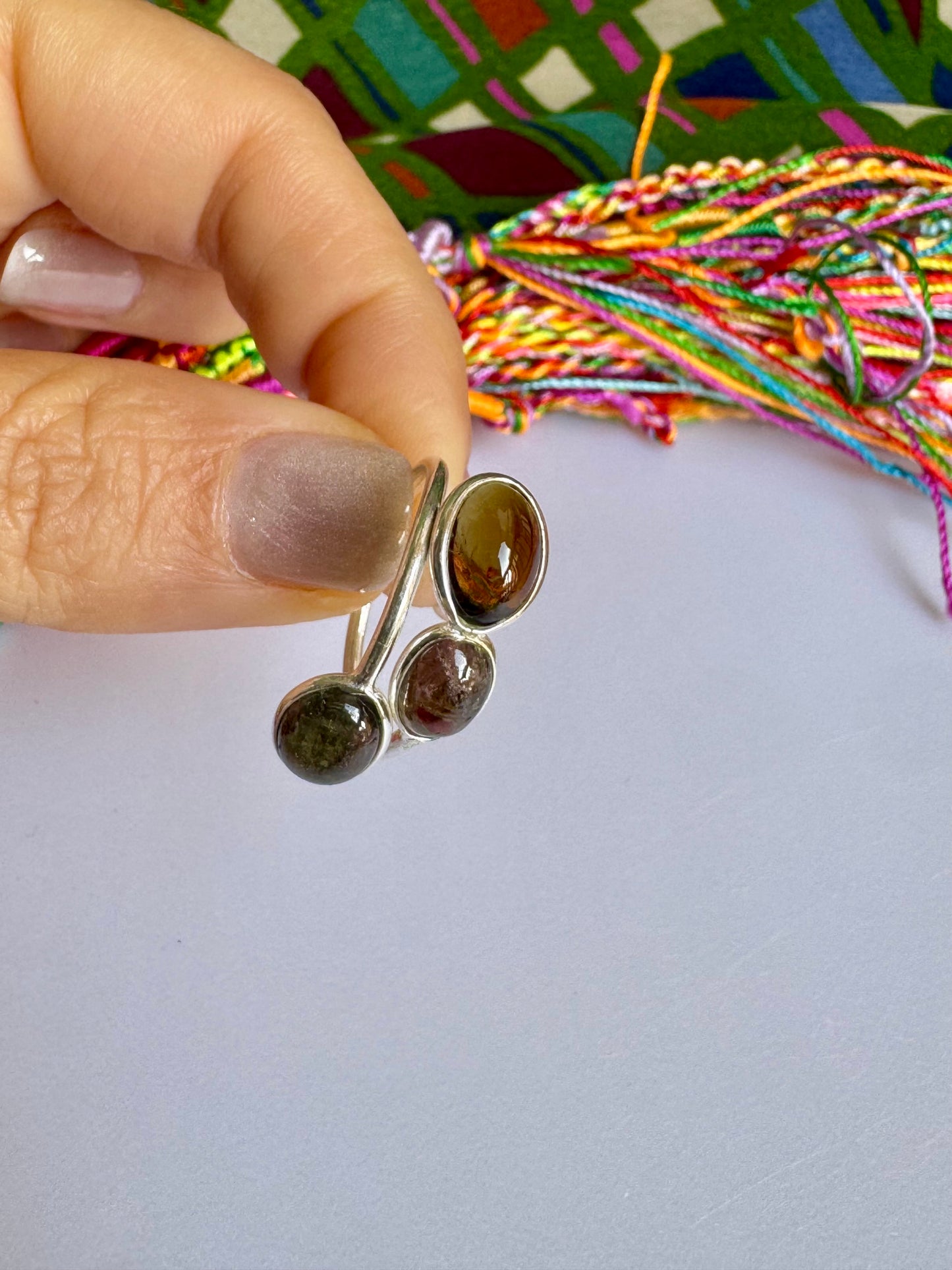 925 silver ring with adjustable tourmaline, size 17 - TA34, defective