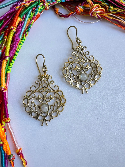 Gold Boho Earrings Moonstone Decoration