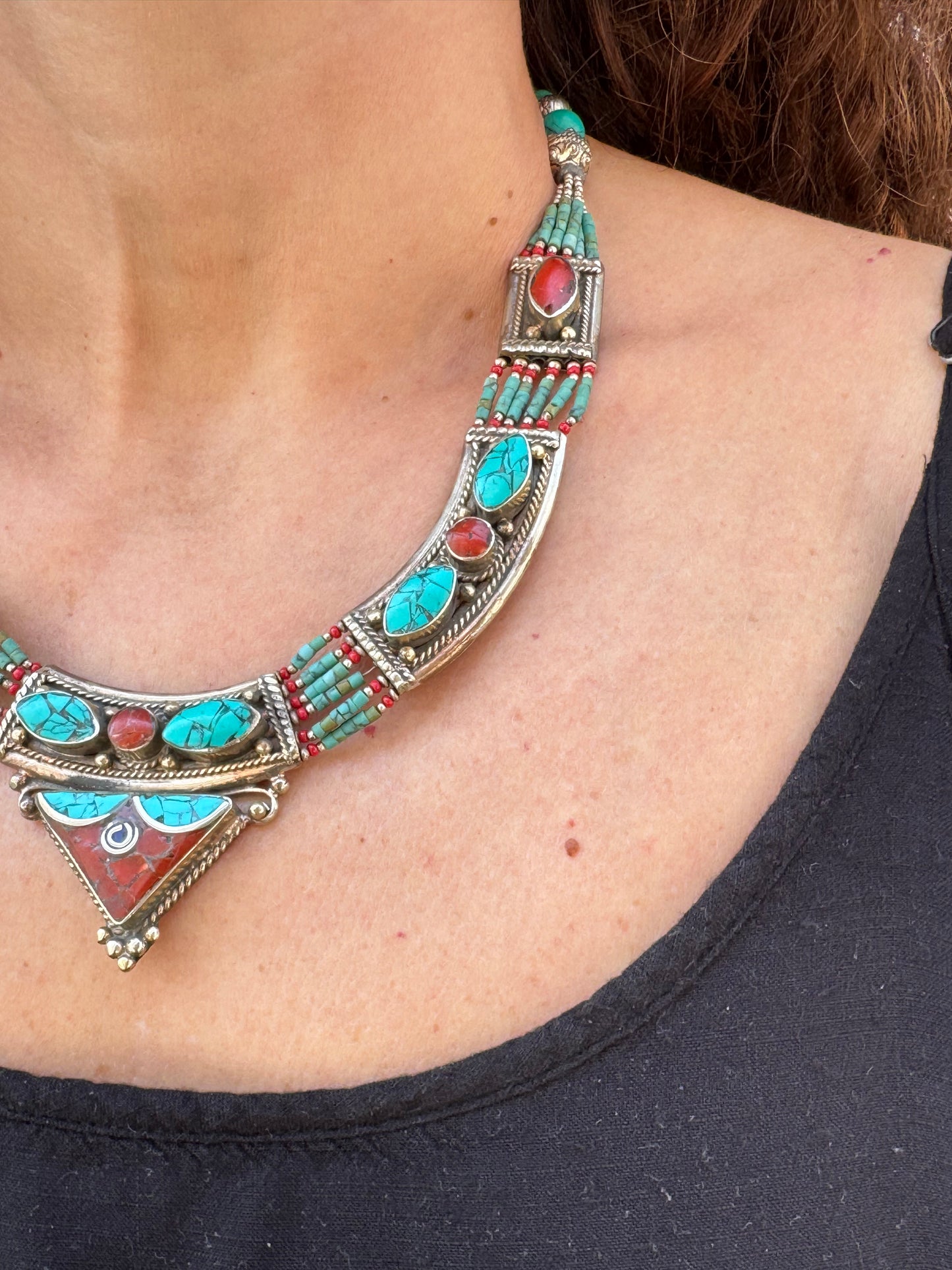 Collana nepalese metallo pietre vintage anni 70
