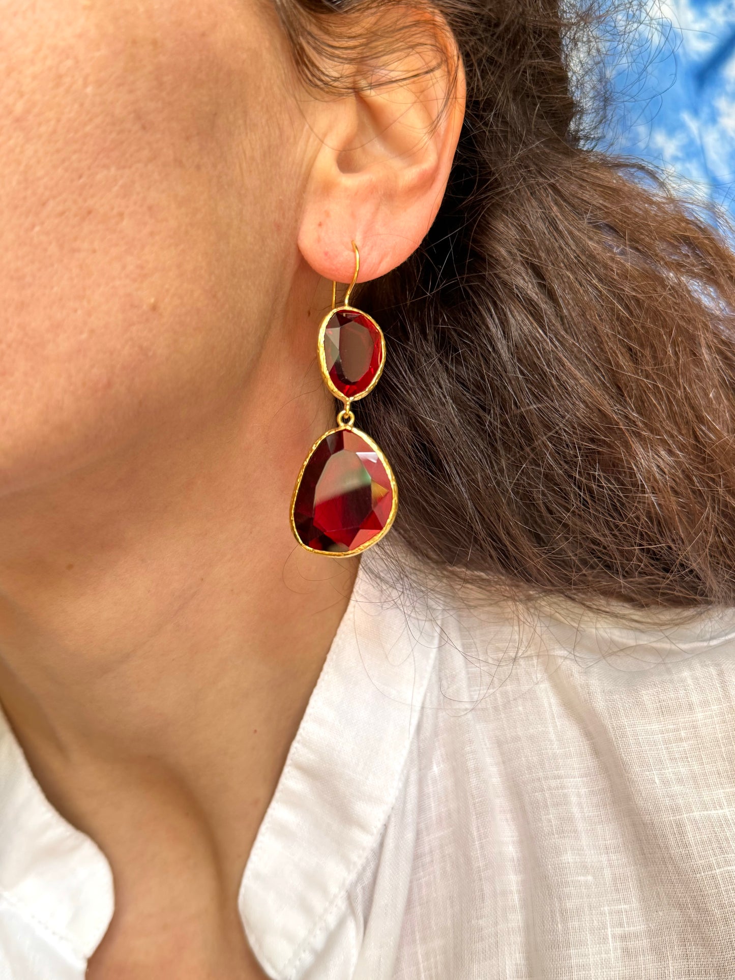 2 red stone earrings