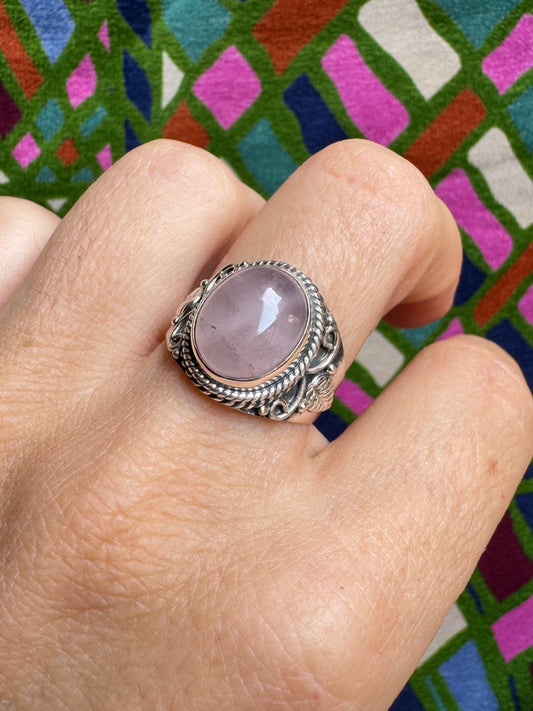 925 Silberring mit Rosenquarz, Größe 17 - X65