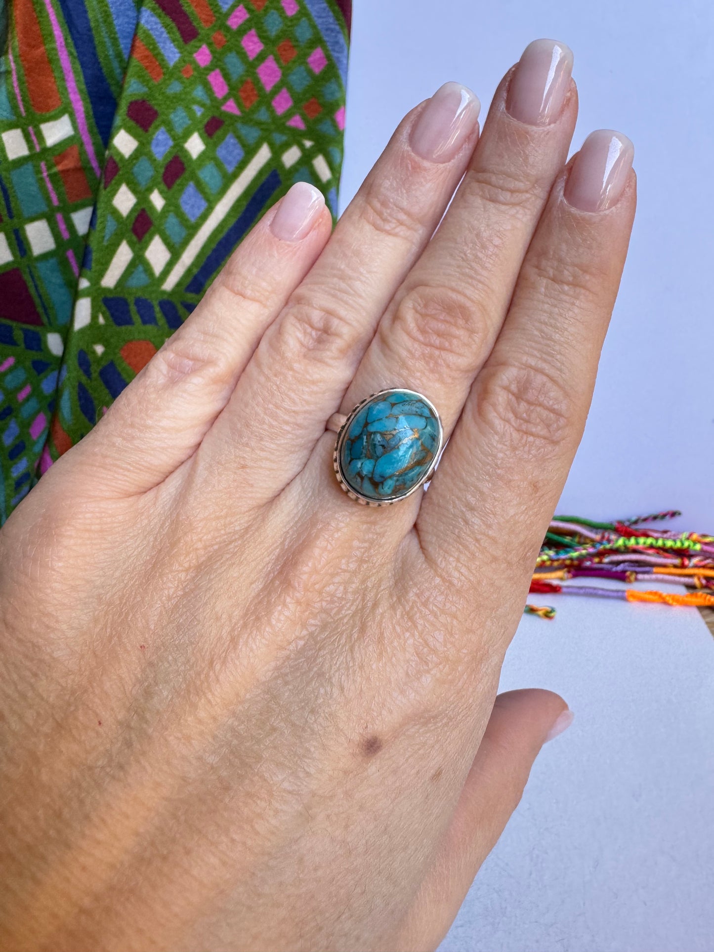 Anello argento 925 copper turquoise turchese misura 14 T1