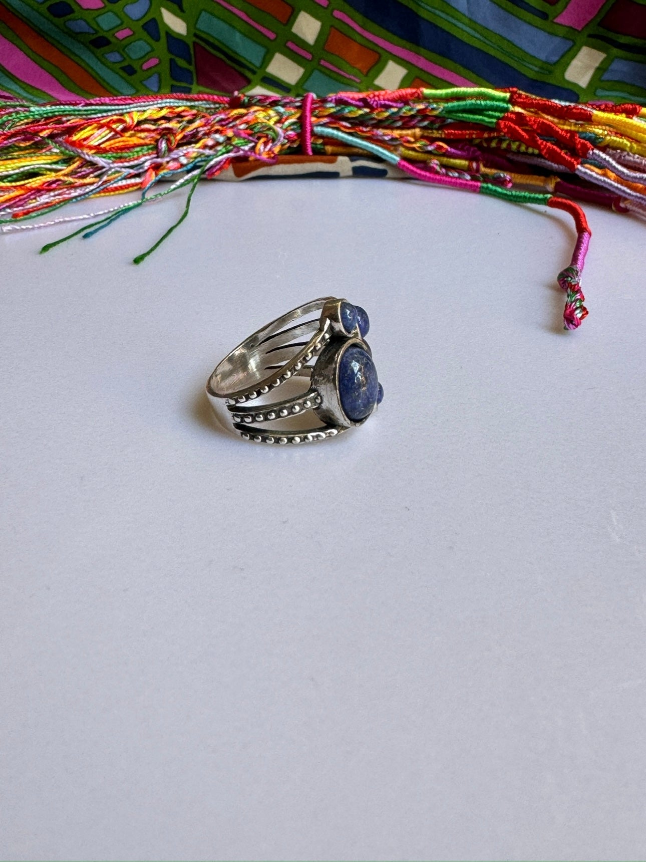 Silver lapis lazuli boho ring