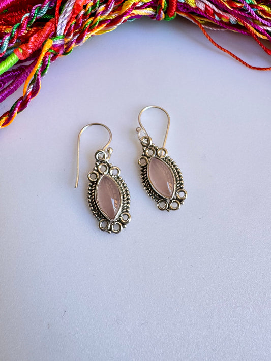 Orecchini argento 925 quarzo rosa D38