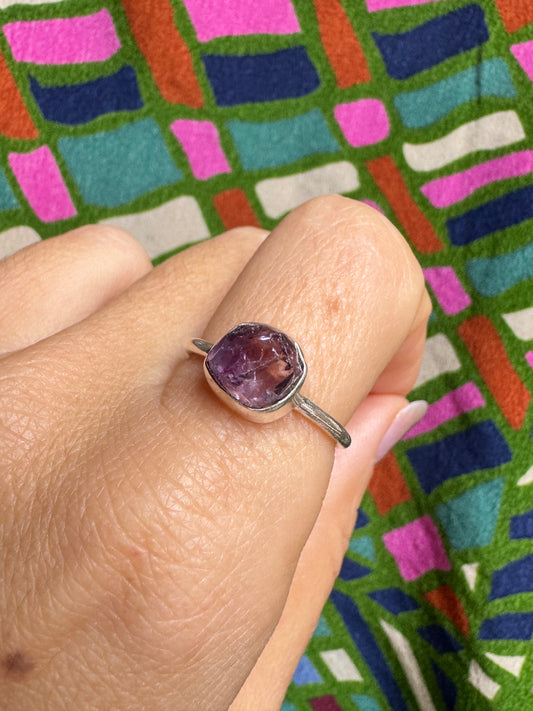 925 silver ring with raw amethyst, size 18 - 11A