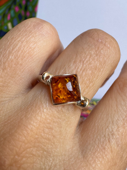 Ring, 925er Silber, Bernstein, Größe 14 - 35AMB