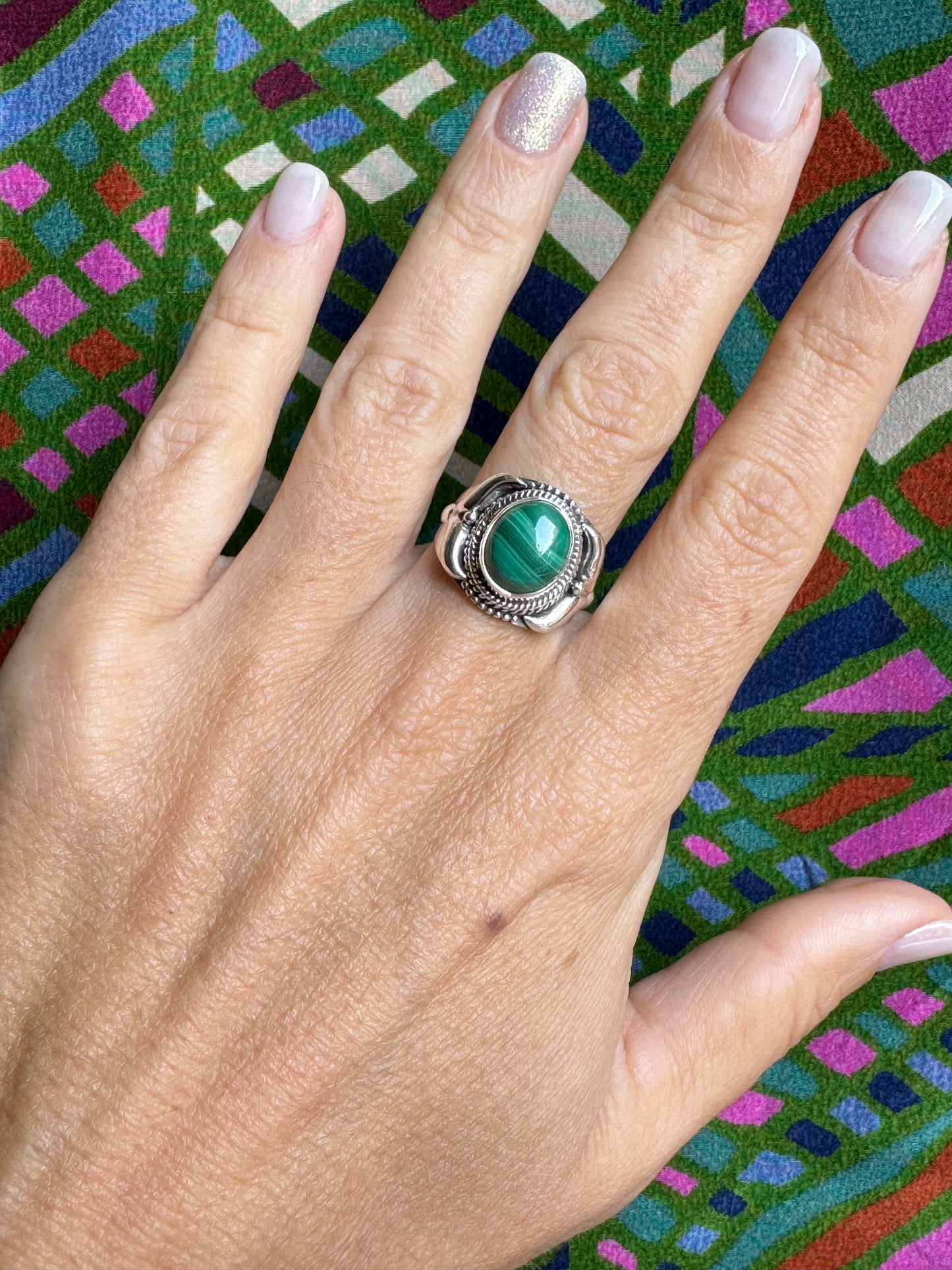 925 silver ring malachite E84