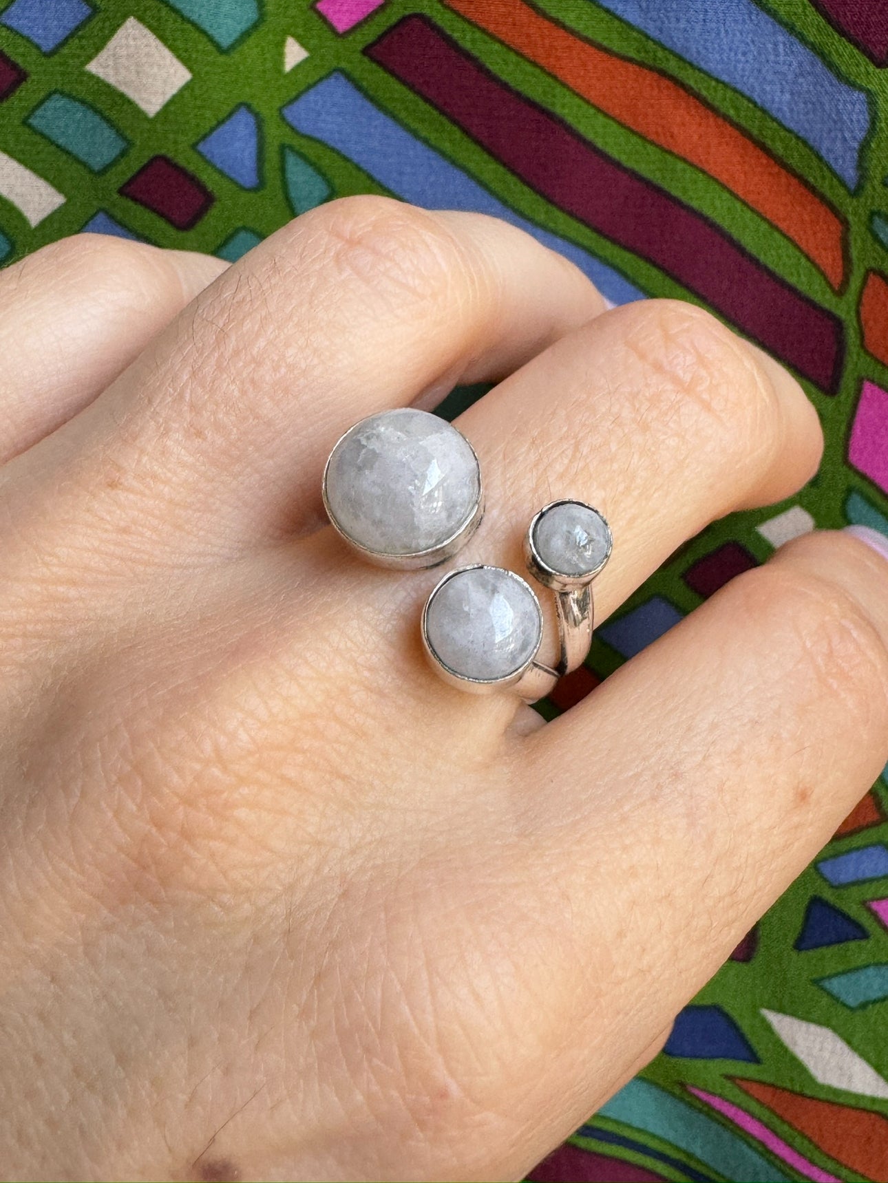 Boho silver moonstone ring