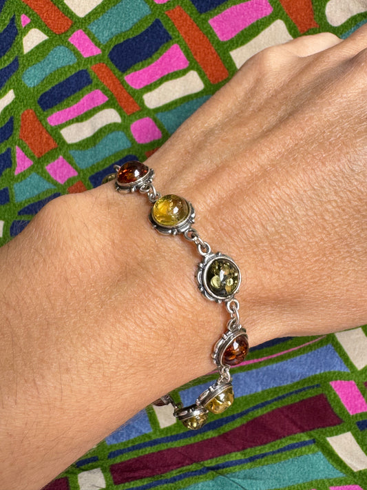925er Silber Bernsteinarmband 7AB