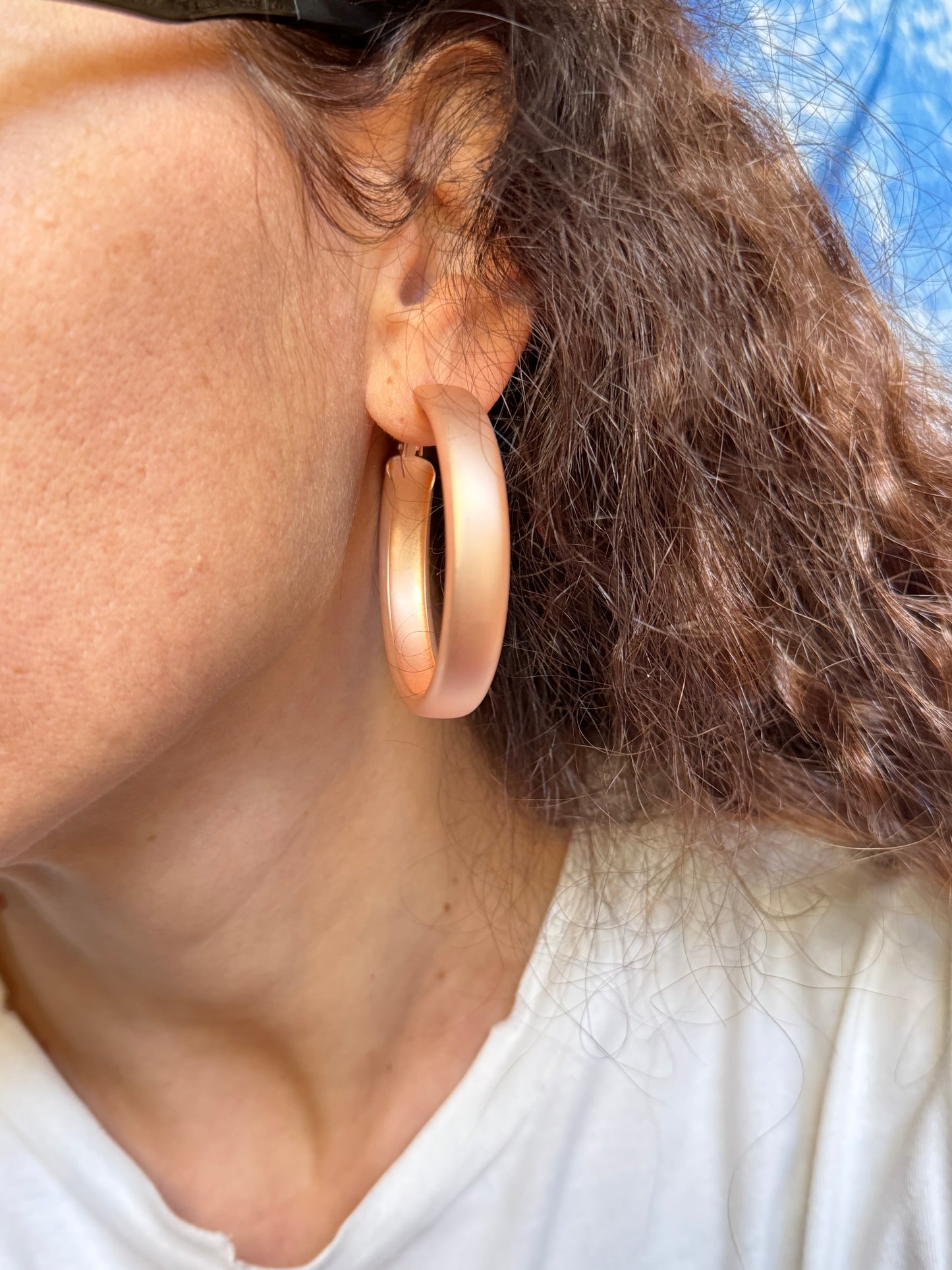 Large satin rose gold hoop earrings