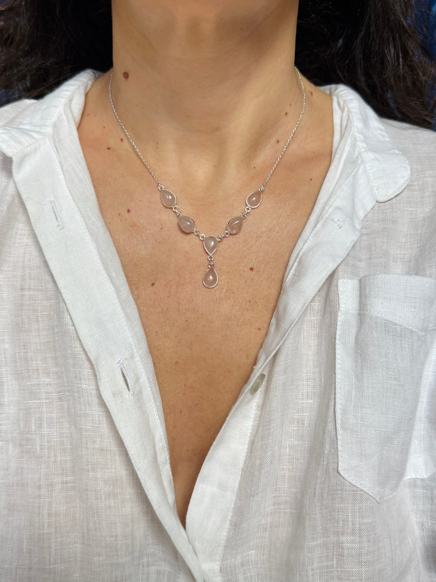 Collana argento 925 quarzo rosa