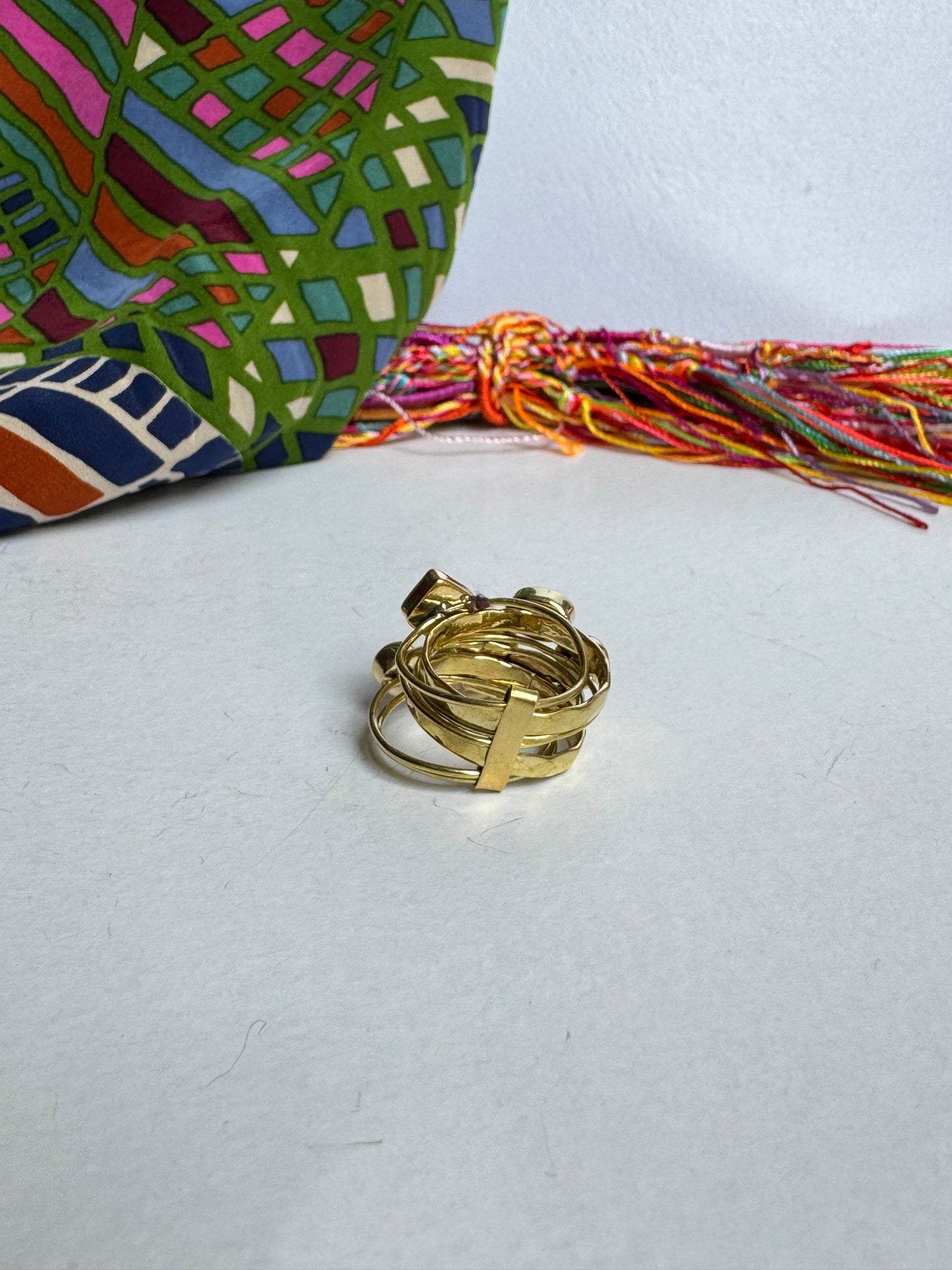 Anello boho dorato multifilo misura 16