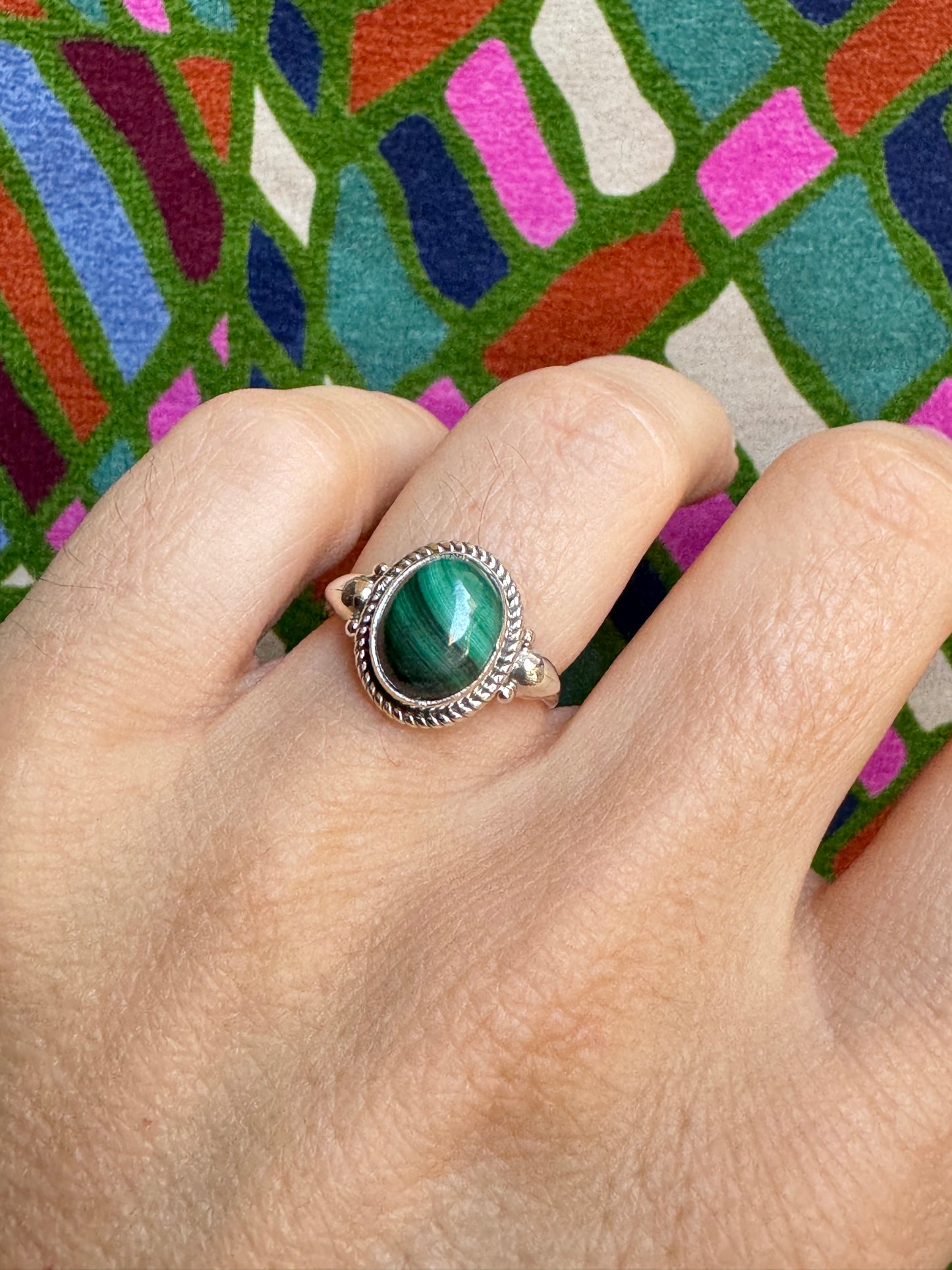 925 silver ring malachite T80