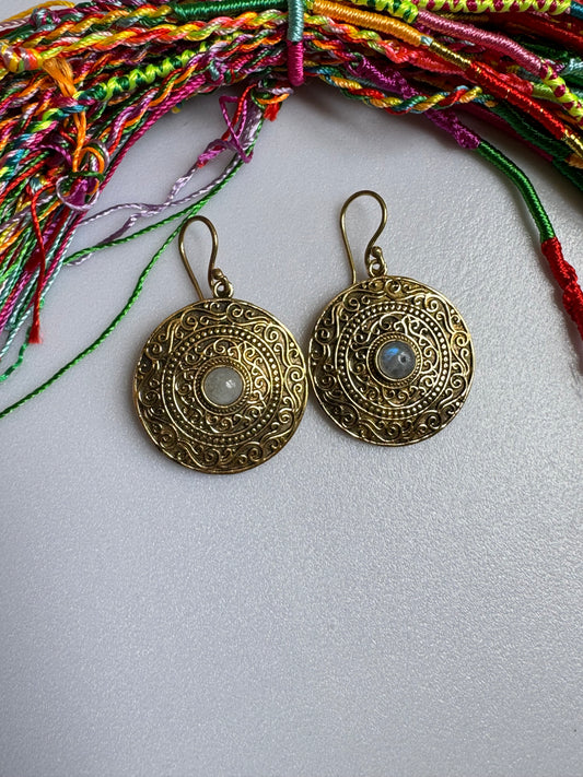 Golden labradorite shield boho earrings