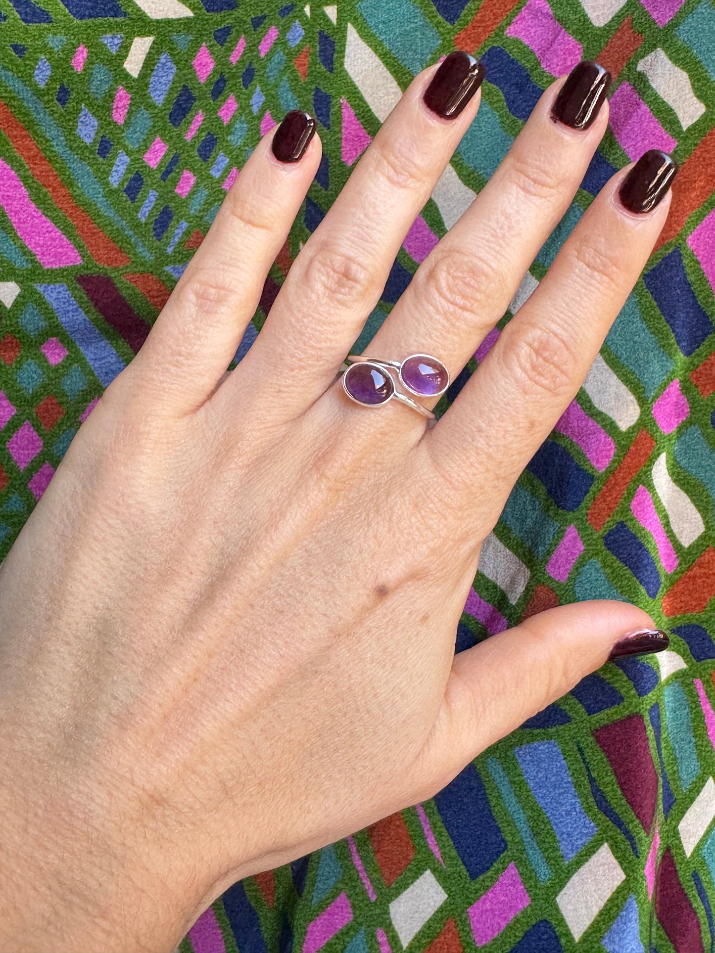 T15 verstellbarer Amethyst-Ring aus 925er Silber