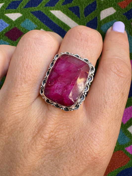 925 Silberring mit Rubinwurzel Größe 15 -X21