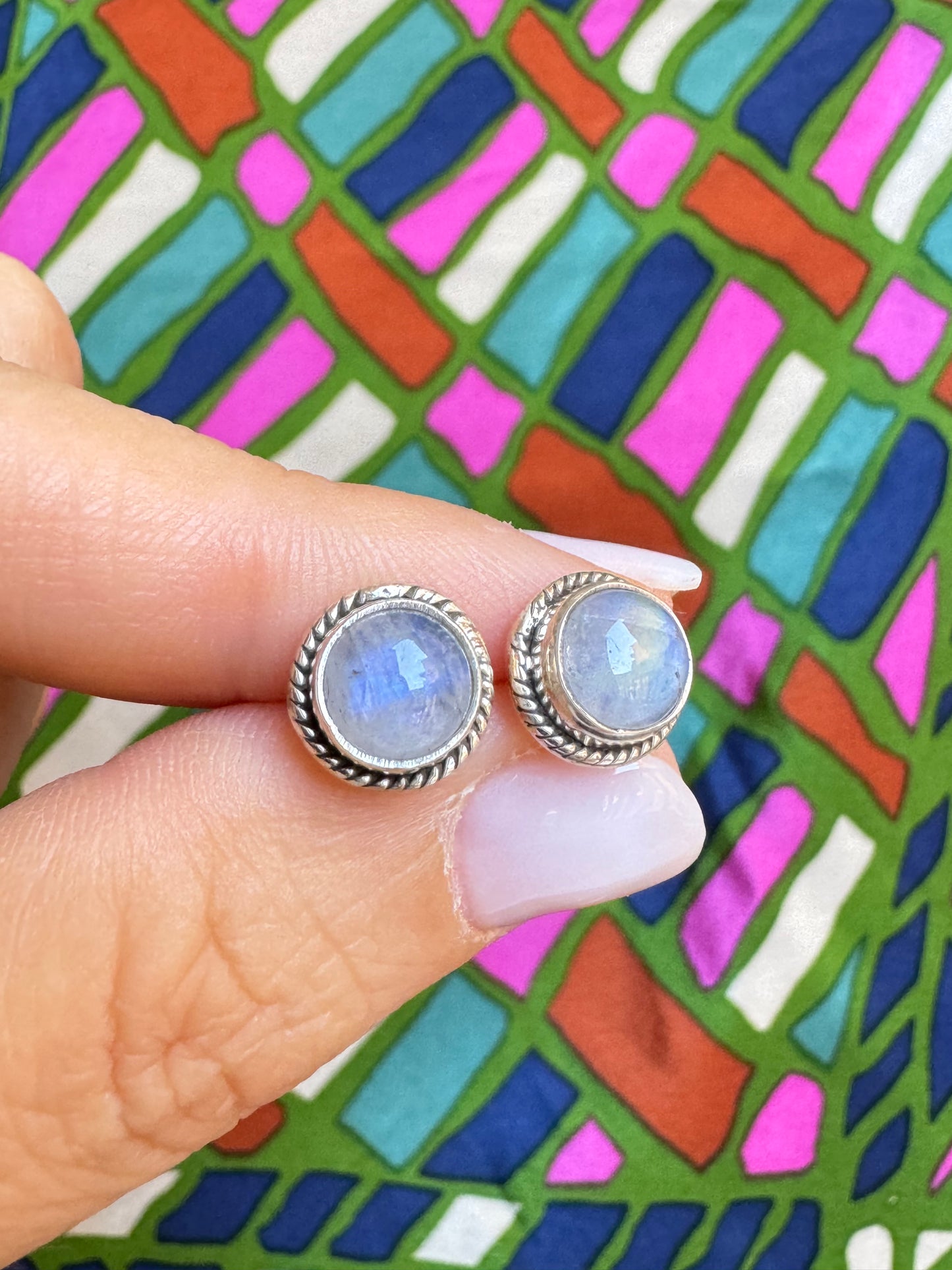 Rainbow moonstone 925 silver earrings