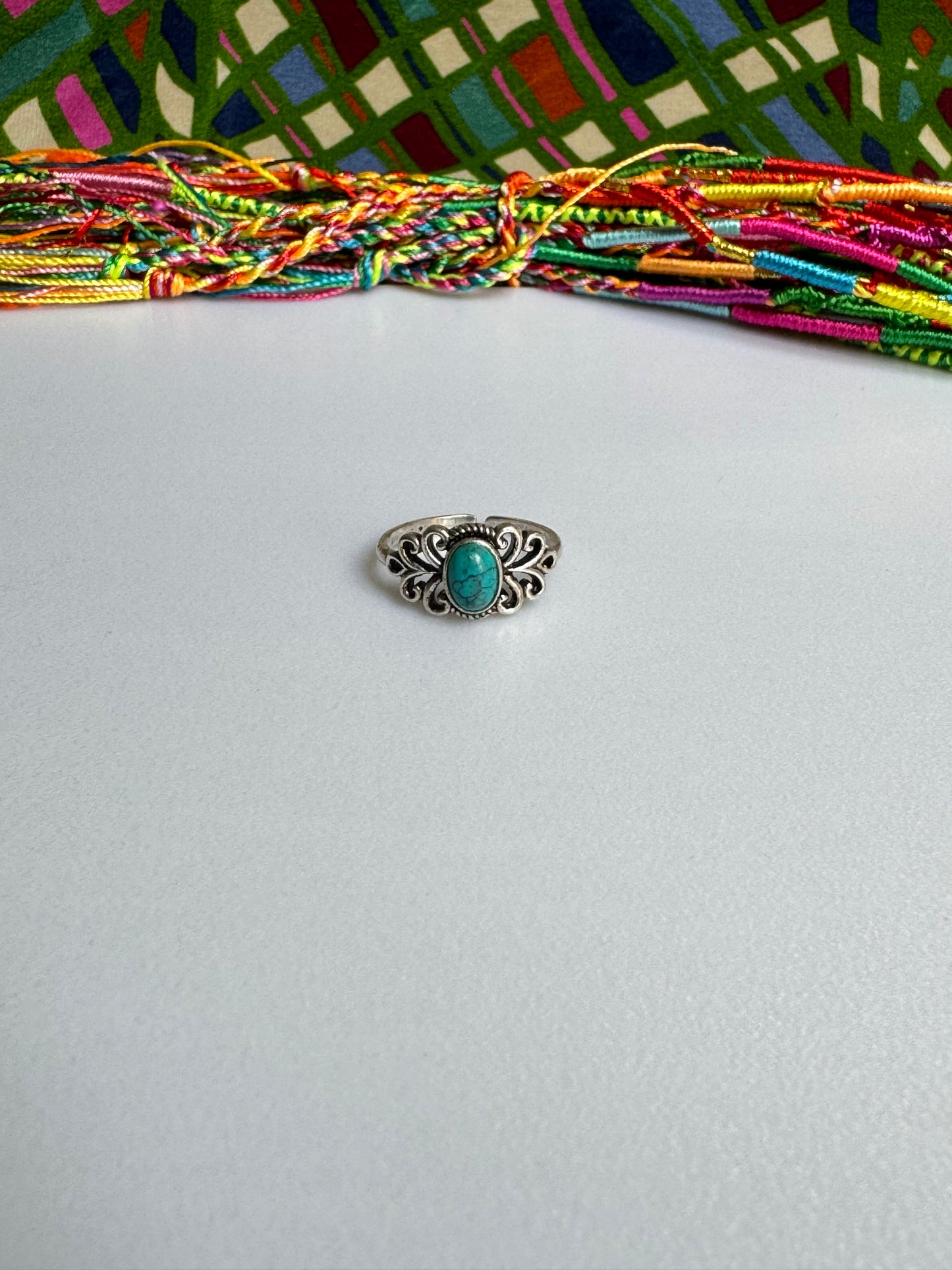 Anello boho argentato turchese