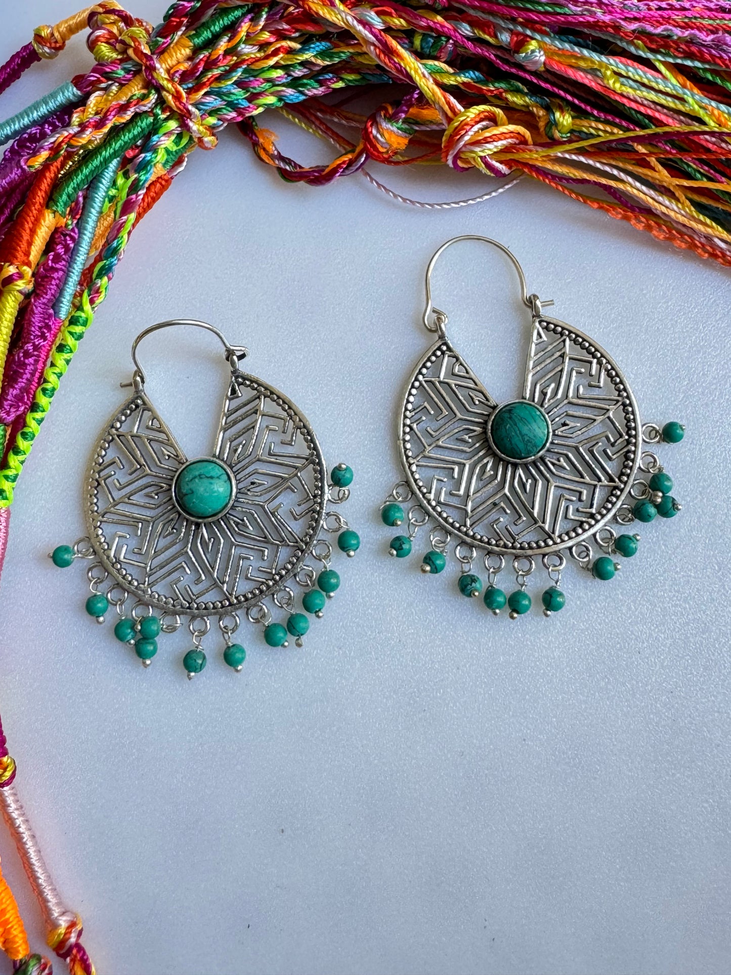 Turquoise Silver Boho Earrings