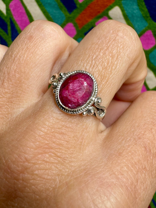 925 silver ring with ruby ​​root, size 16 - 14AM