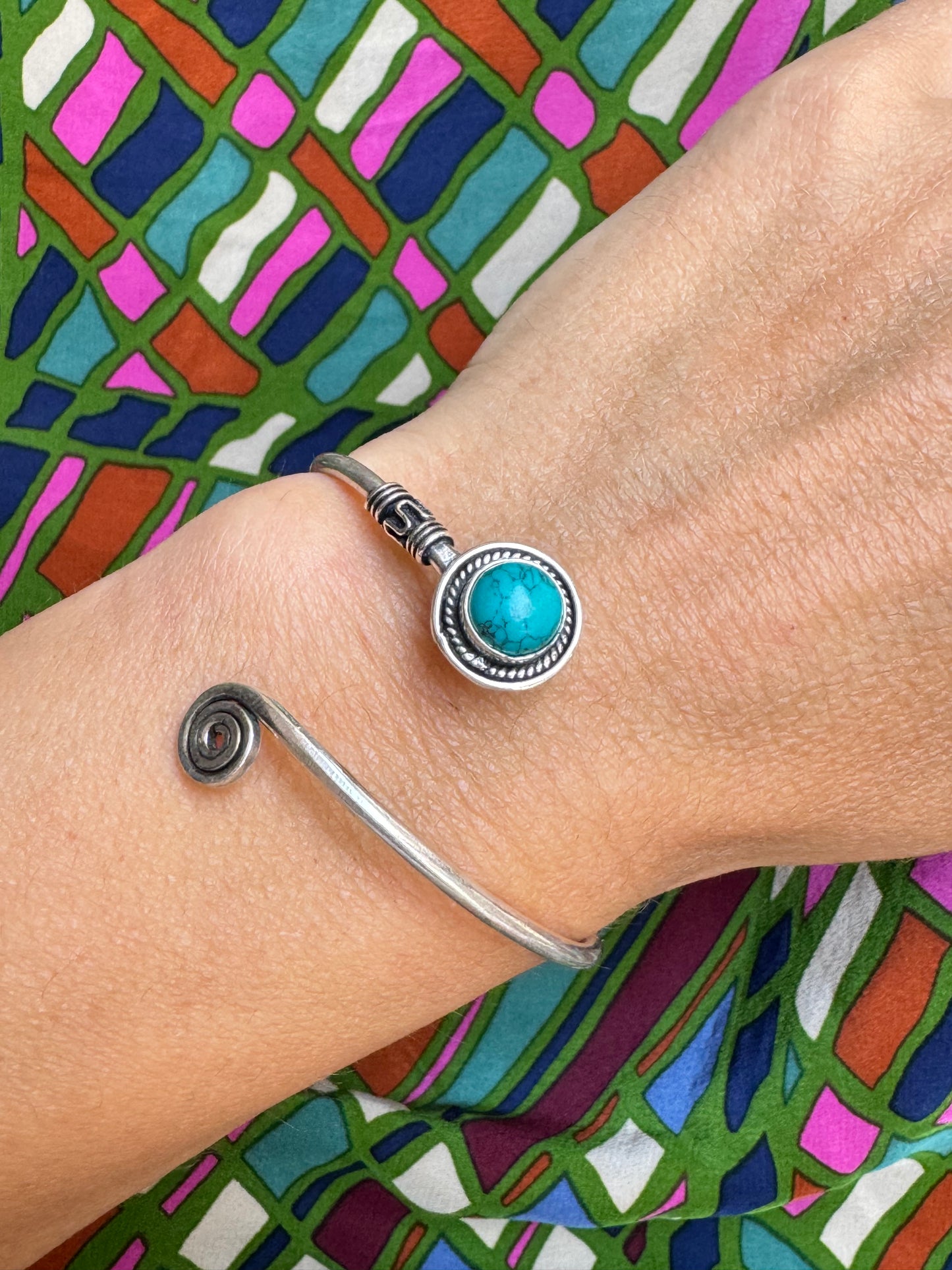 Turquoise silver boho bracelet